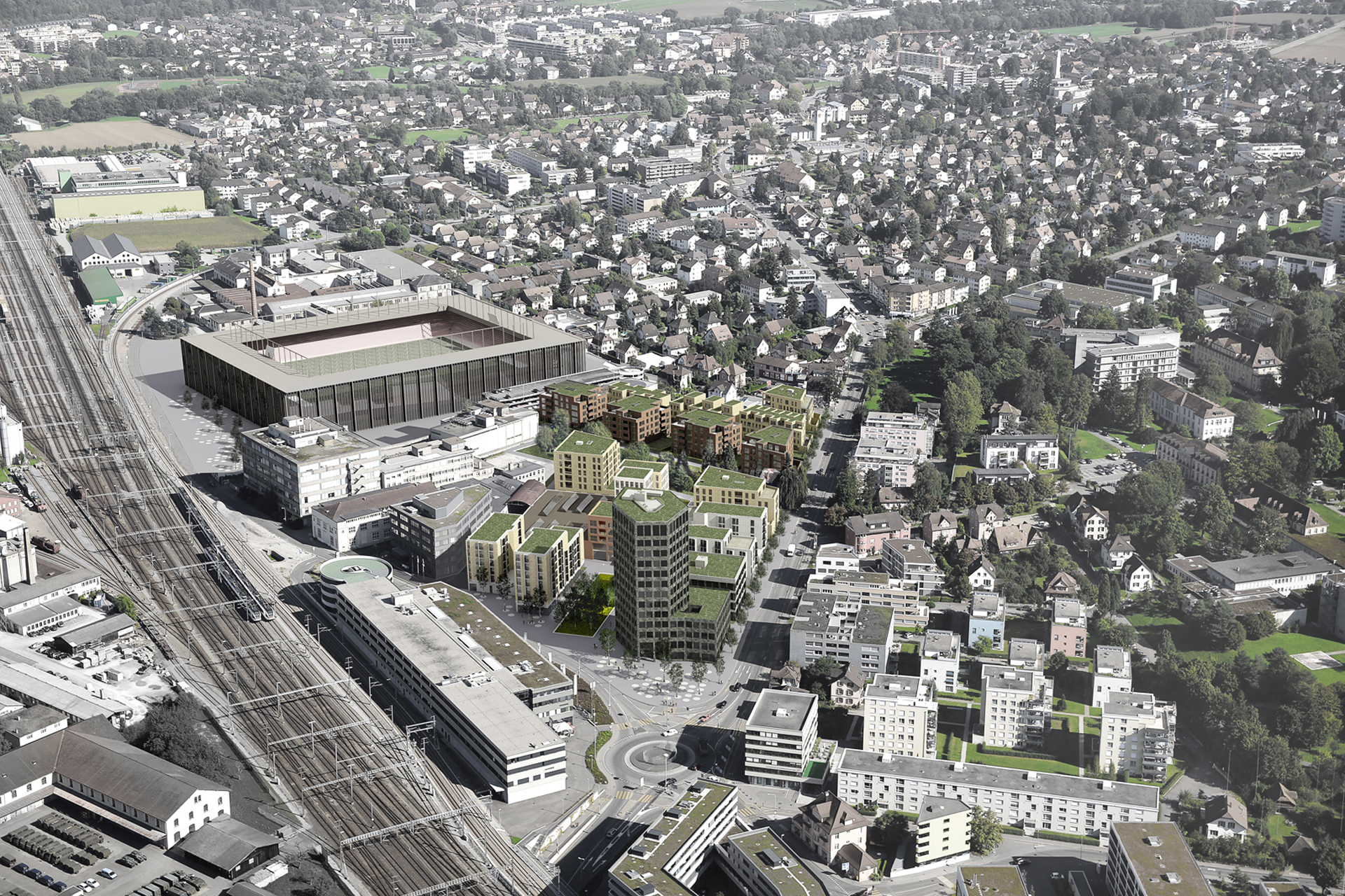 The Aeschbach quarter in the context between the garden quarter and commercial zone in Aarau